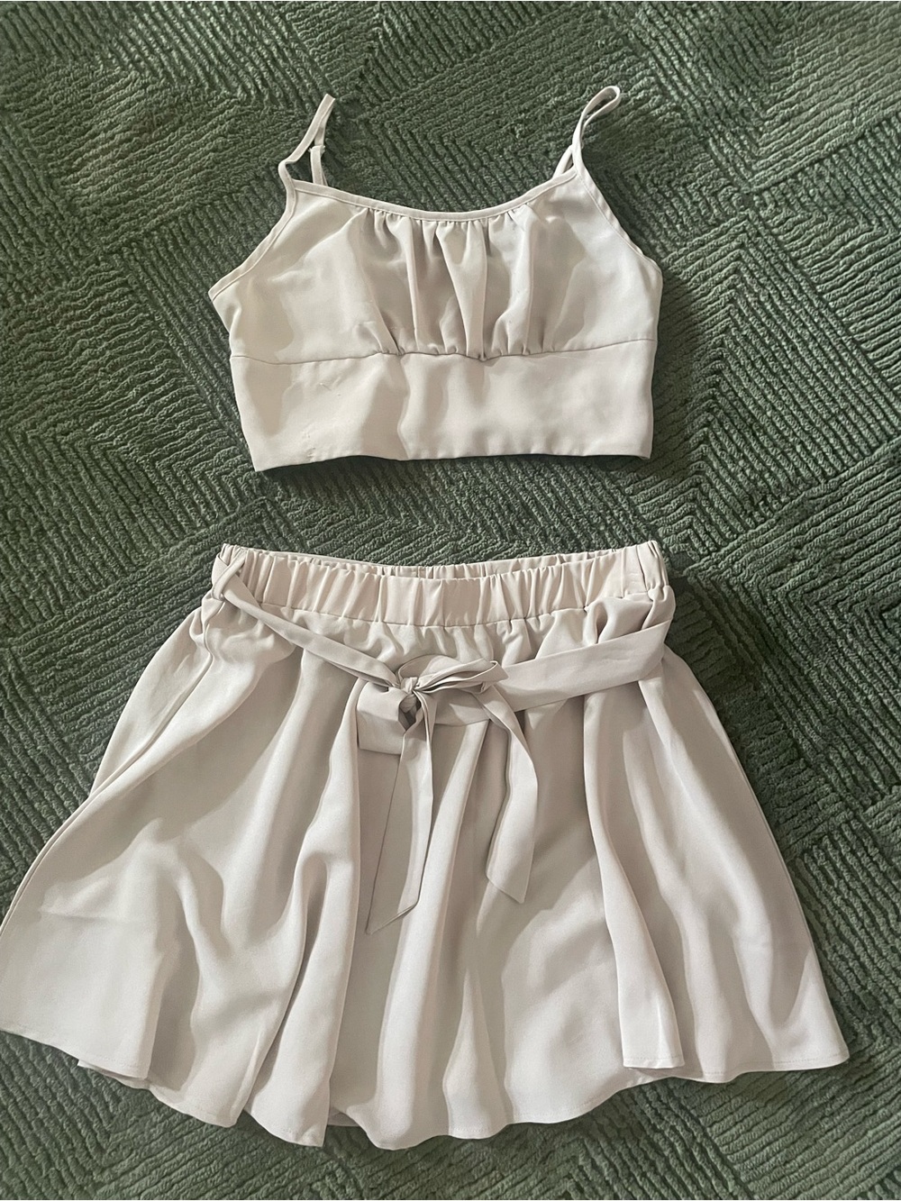 Women's Cream Paperbag Waist Skirt - top set Cream